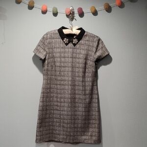 Maison Jules Black & Gray Plaid Short-Sleeve Dress with Jeweled Collar
